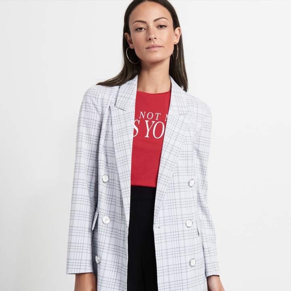 Dynamite light grey/white plaid blazer size S